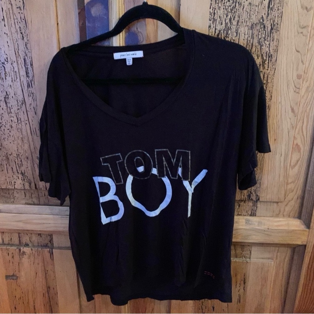 Peace Love World Black Graphic Tee with TOMBOY Print